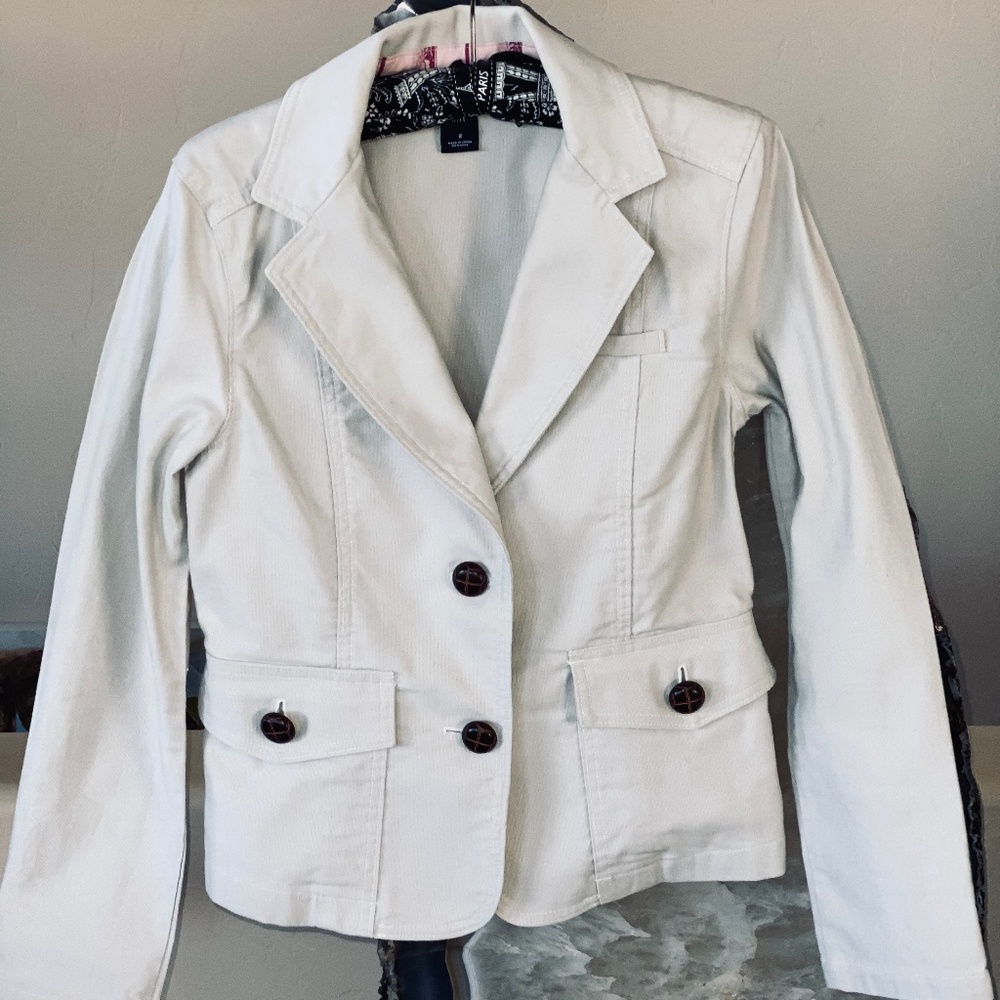 Gap Poplin Beige Blazer with Leather Faux Buttons